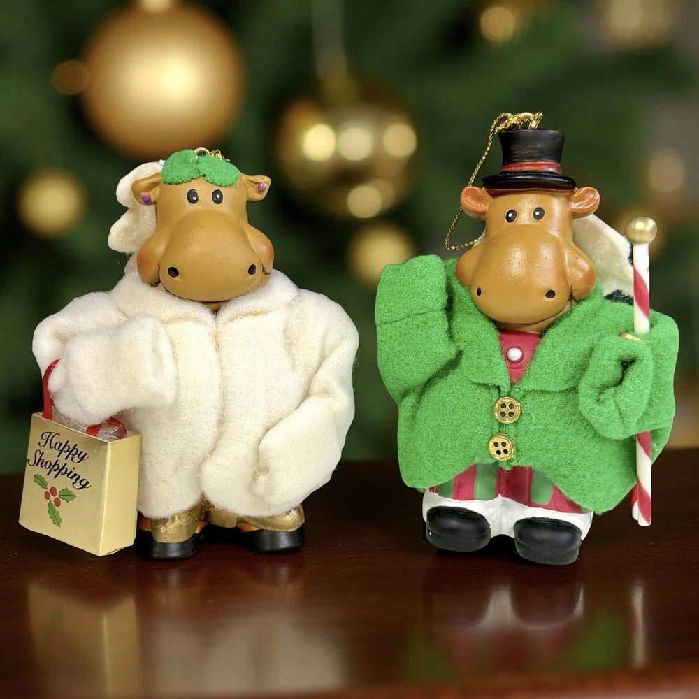 Vintage Avon Mr. & Mrs. Reindeer Christmas Ornaments Deer Ones‎ Festive Set of 2
